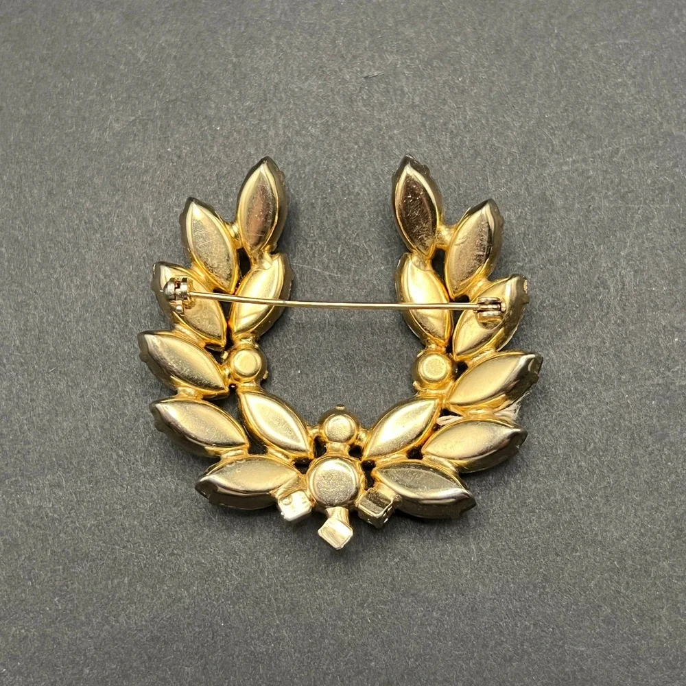 Vintage AB Rhinestone Brooch Gold Tone Laurel Wreath MCM Ethereal